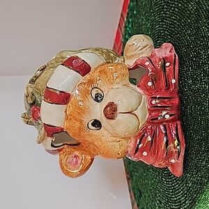 Porcelain Christmas Teddy Bear Candle Holder